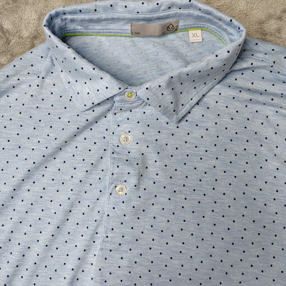 Tasc Preformance Golf Polo Shirt Men's XL Blue Dots All‎ Over Print Geometric